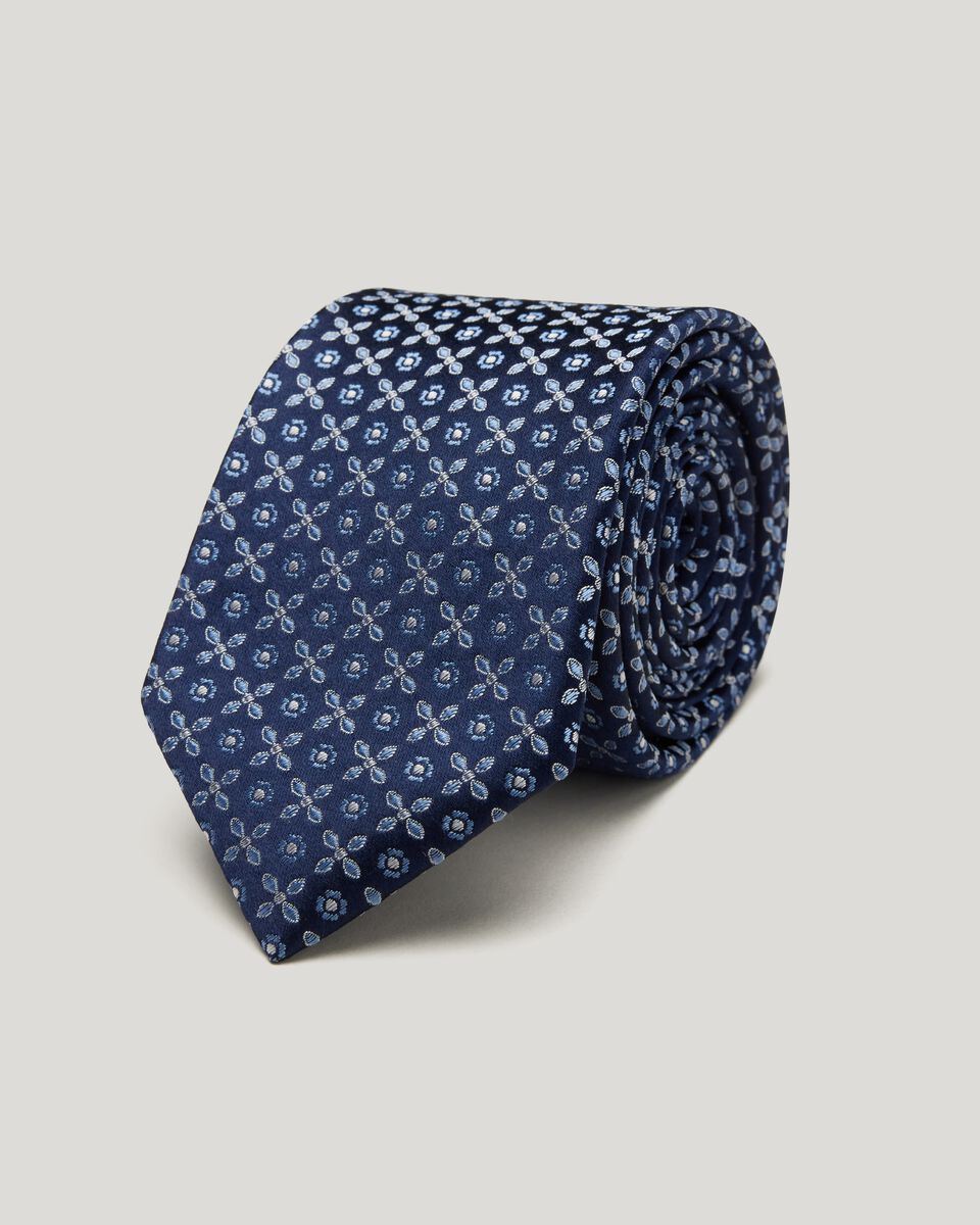 Silk Geo Jacquard Tie, Navy Blue, hi-res
